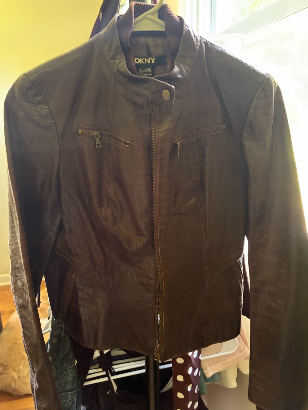 DKNY Dark Brown Women's Leather Moto Jacket